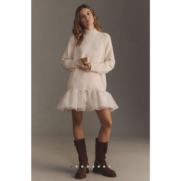 NWT Anthropologie Tulle Twofer Ballet Core Long Sleeve Turtle Neck Mini Dress XS - Picture 1 of 13